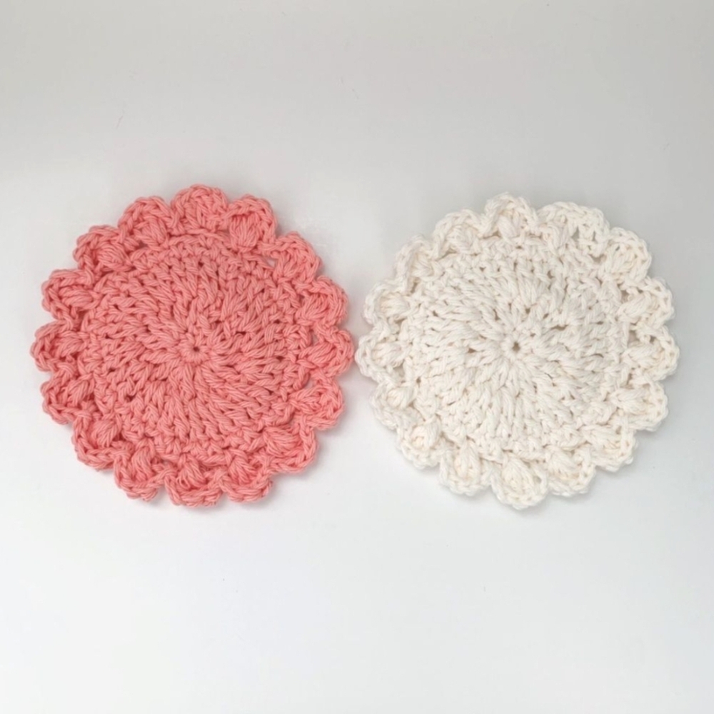 💗🤍Handcrafted Pink and Cream Crochet Coasters